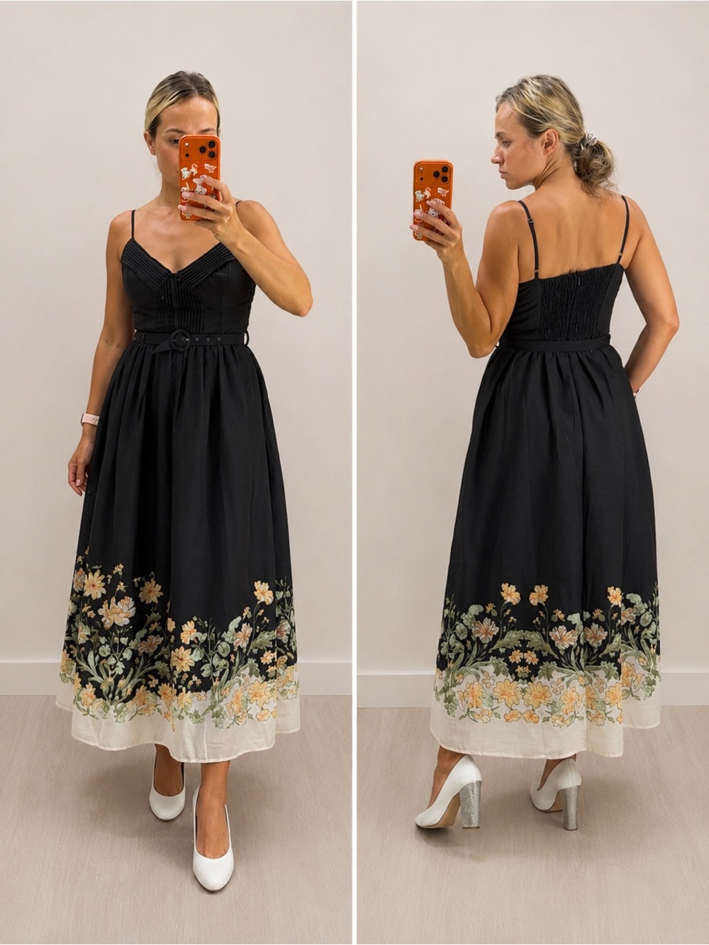 En Saison Iris Midi Dress Black Floral Border Size S NWOT